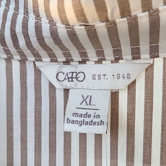 Catos Brown & White Stripe High-Low Shirt, Buttons Down the Back, Sz XL, NWT - Picture 11 of 12